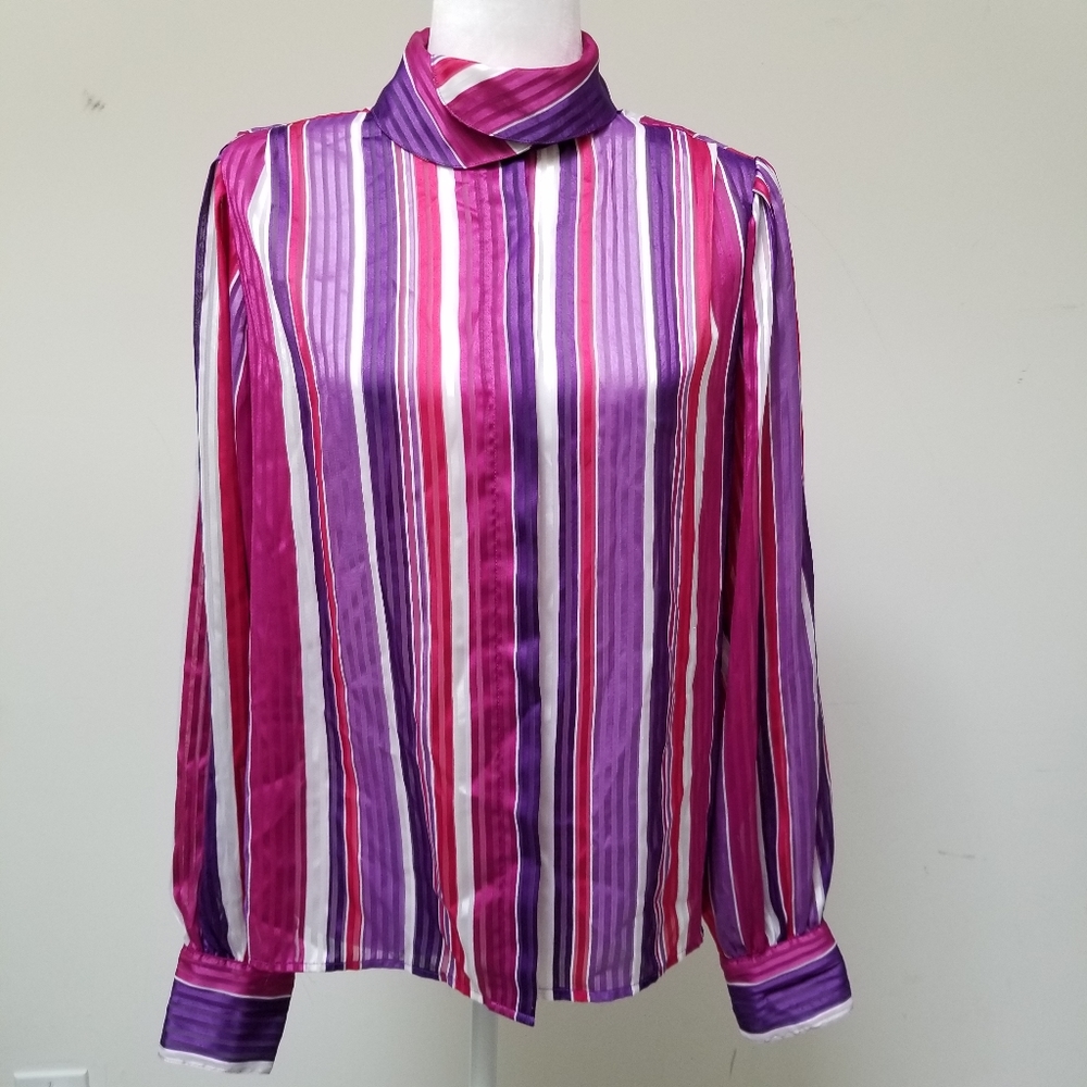 Vintage 80s Josephine Fuscia & Purple Blouse